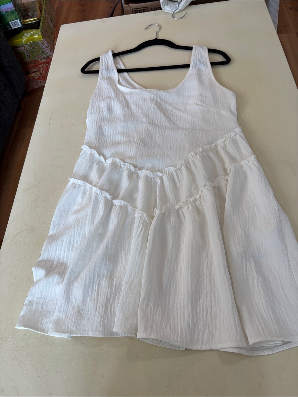 White Sleeveless Tiered Swim Coverup
